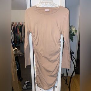 Pink Lily Long Sleeve‎ Side Cinch Tan Dress